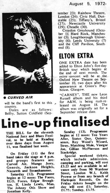 Sounds, August 5, 1972 (Reading Festival)