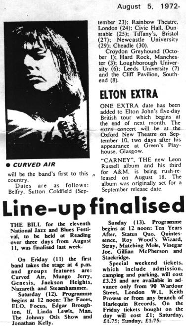 Sounds, August 5, 1972 (Reading Festival)